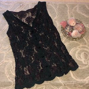 🌷VINTAGE🌷Black & brown lace & ribbon vest